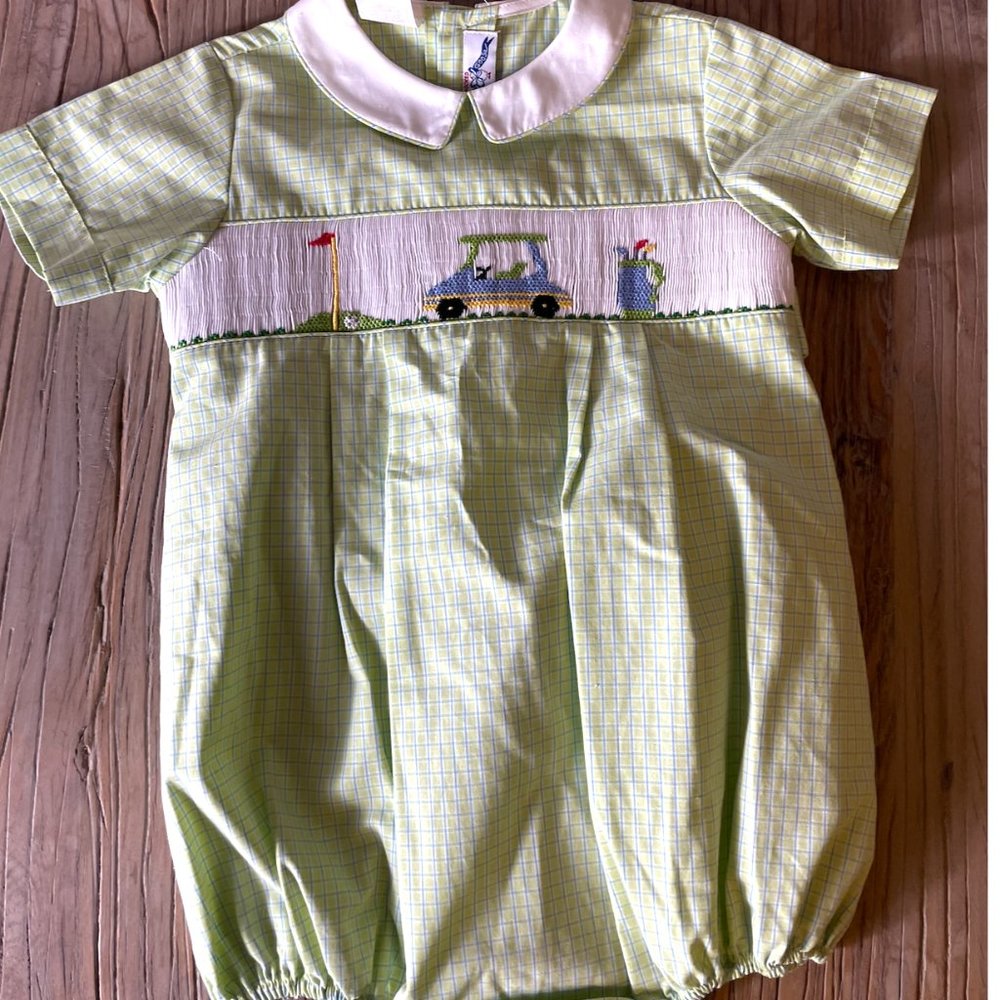 Silly Goose Hand Smocked Golf Romper Shortall